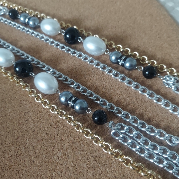 N1252 Long Layered Beaded Accent Chain Statement Necklaces - Picture 3 of 8